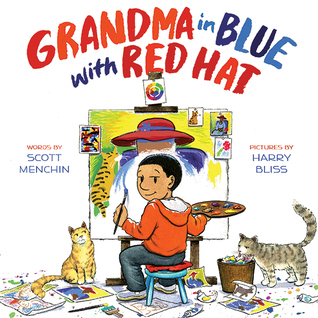 Grandma in blue with red hat book cover.