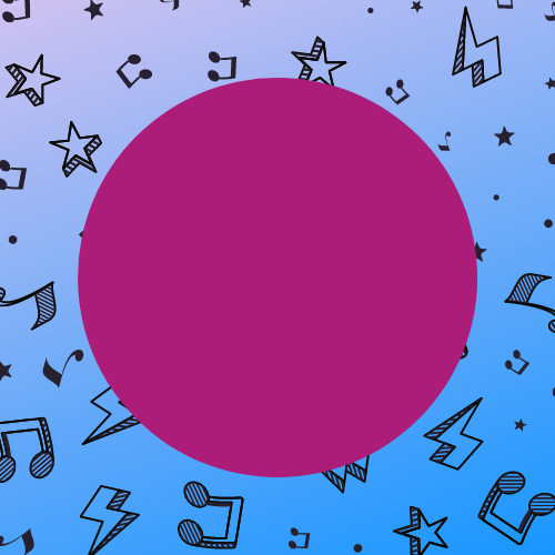 Purple circle image with stars and musical notes in the background.