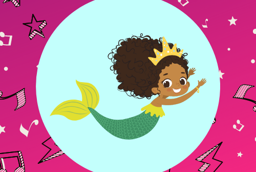 Mermaid image with stars and musical notes in the background.