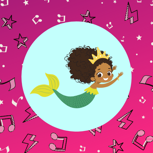 Mermaid image with stars and musical notes in the background.