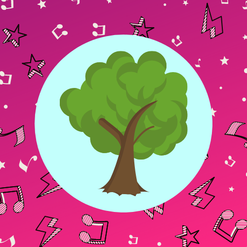 Tree image with stars and musical notes in the background.