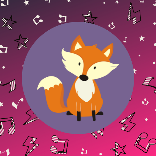 Fox image with stars and musical notes in the background.