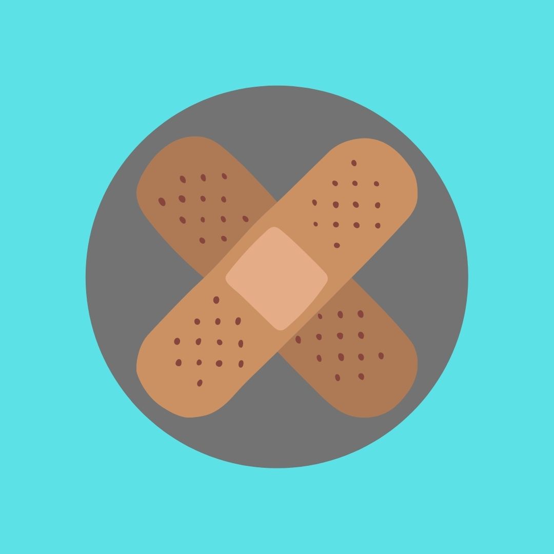 bandaids on a gray and teal background