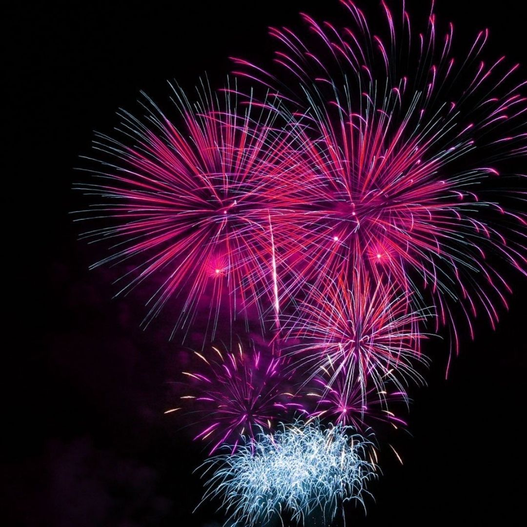 pink fireworks against black sky