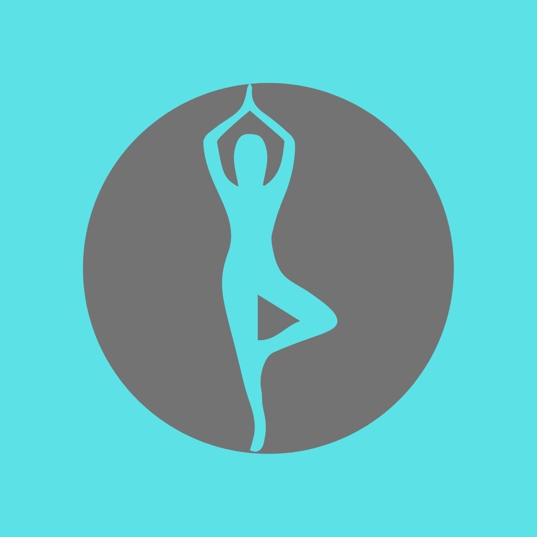 teal silhouette stretching on gray and teal background