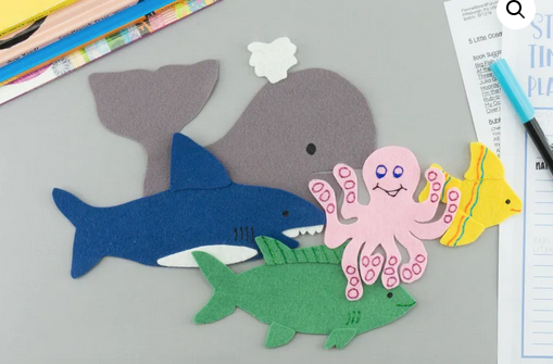 fish, shark, whale, tuna, octopus in felt