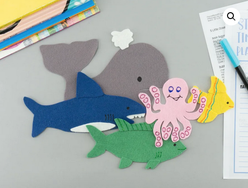 fish, shark, whale, tuna, octopus in felt