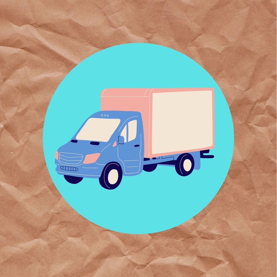 truck on teal and brown paper background