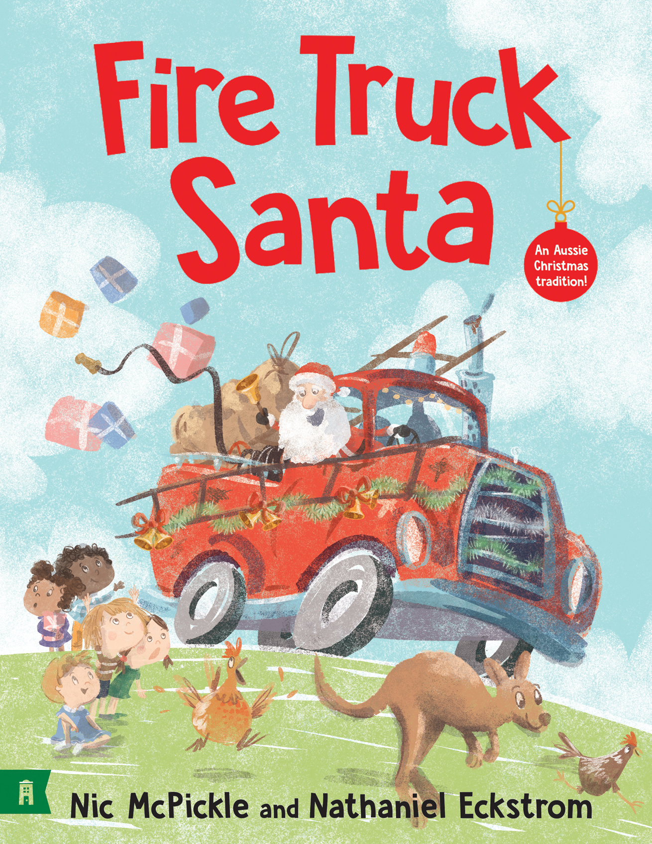 Fire truck Santa book cover.